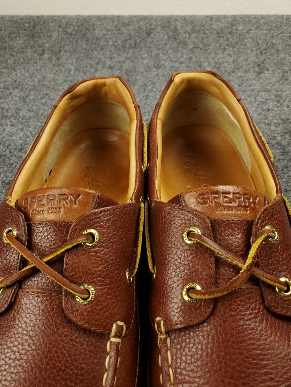 Sperry Gold Cup Boat Shoes Mens 13 Ultralite 2 Eye Cognac Brown Pebbled Leather